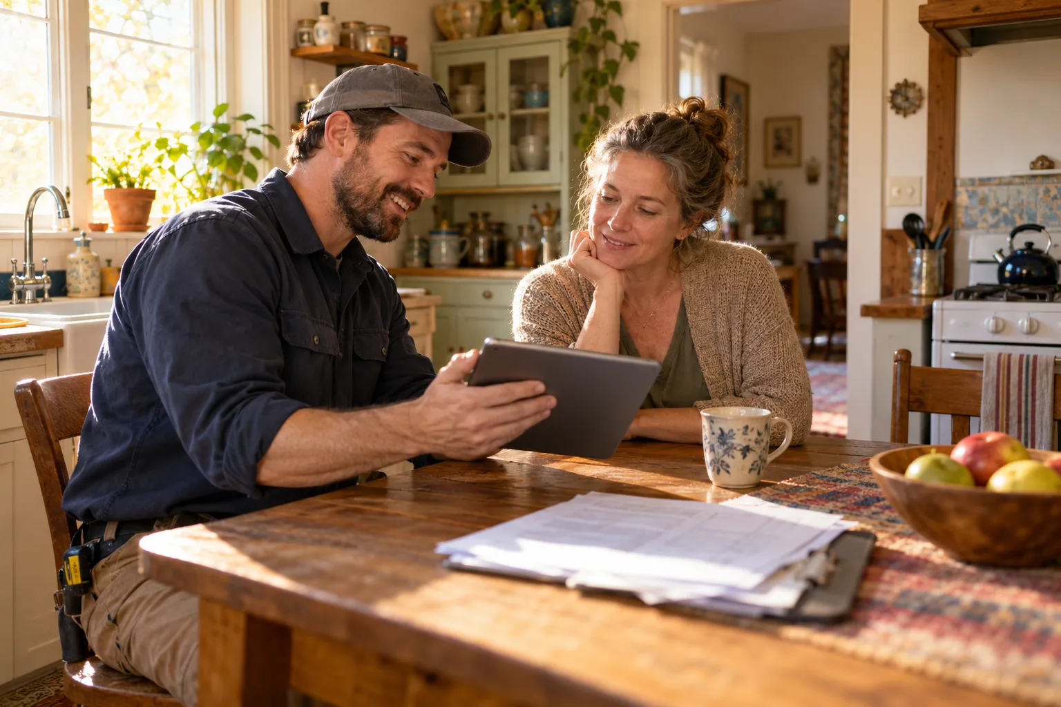 A provider explaining mold test results to a homeowner in the Princeton area